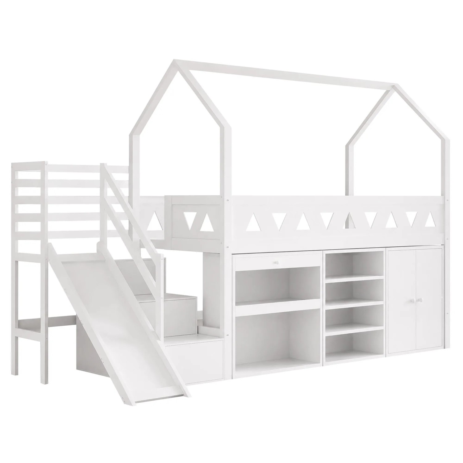 Merax Kinderbett 90x200 cm Rutsche Treppe Schubladen Weiß