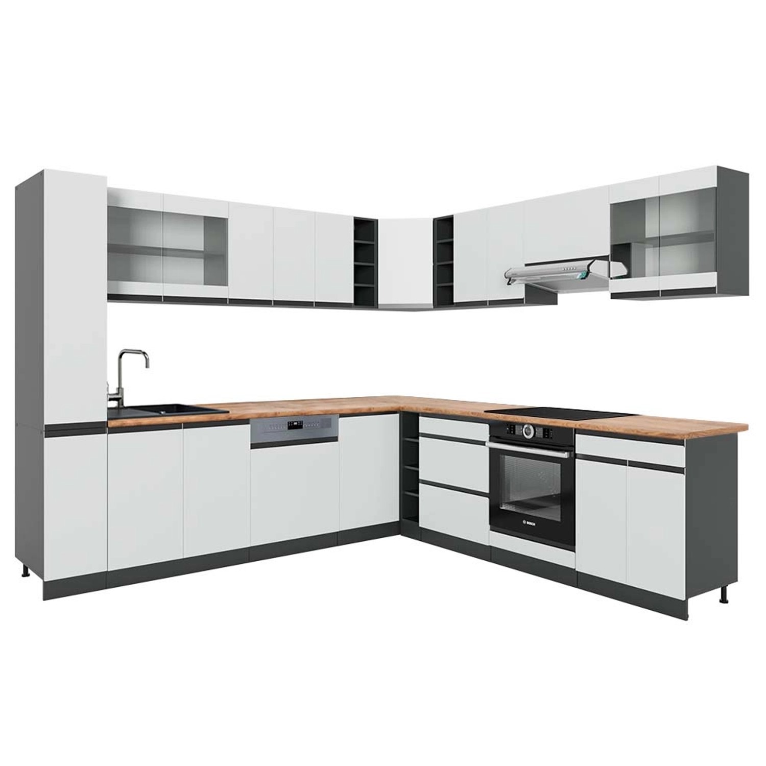Vicco R-Line Eckküche Weiß/Anthrazit 257 x 277 cm J-ShapeAP Eiche günstig online kaufen