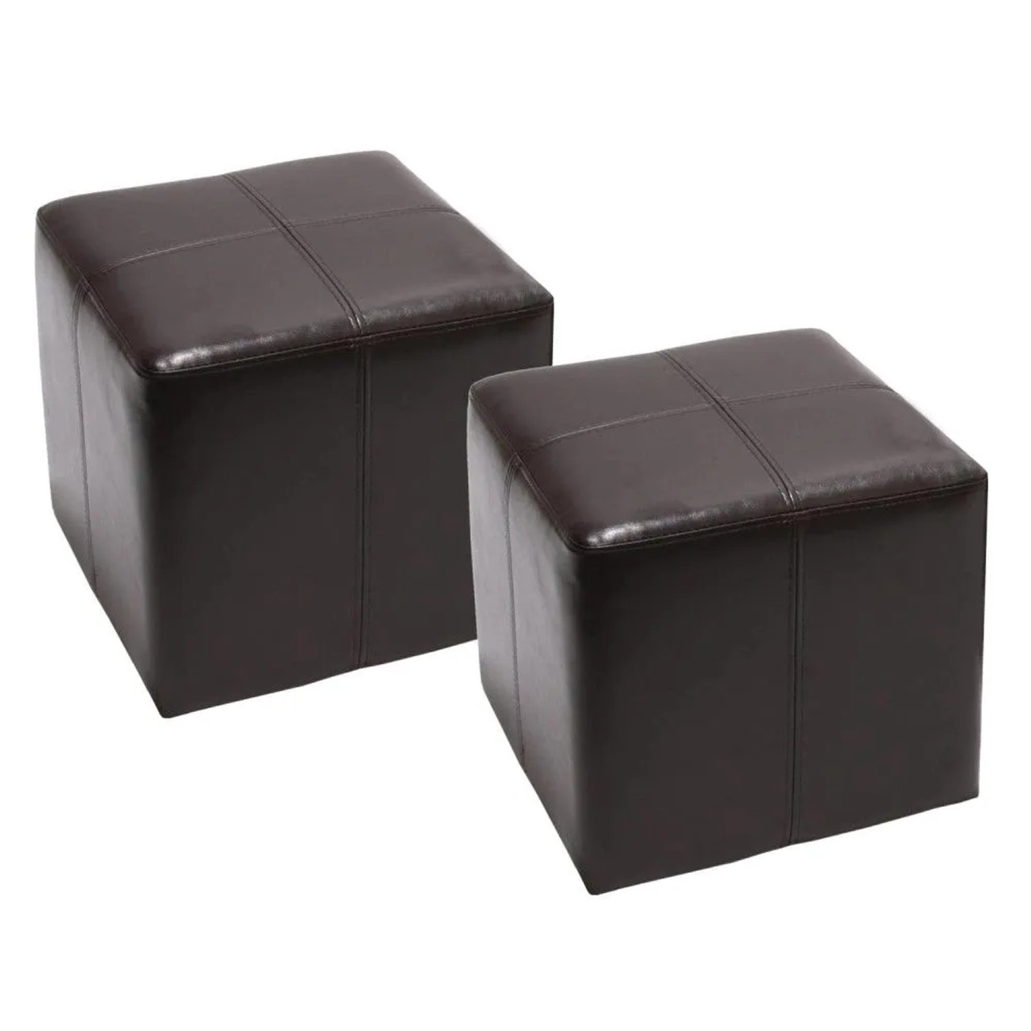 MCW 2er-Set Sitzhocker Carrara Leder mit Kunstleder 36x36x36cm Braun