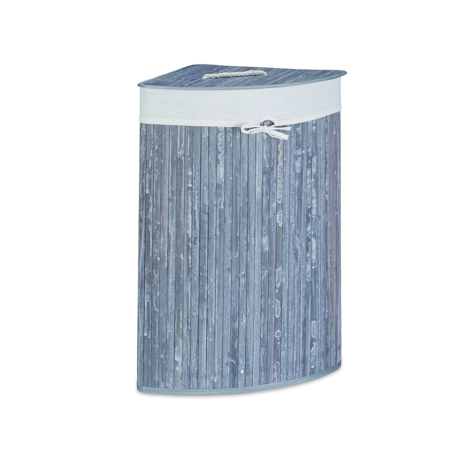 Relaxdays Eckwäschekorb Bambus Grau Faltbar mit Deckel 65 cm x 49,5 cm x 37 cm 1,7 kg