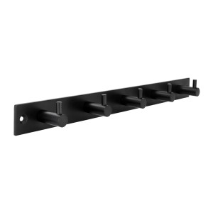 Schwarze Siro Hakenleiste mit 5 Haken aus Metall, 318 mm lang.