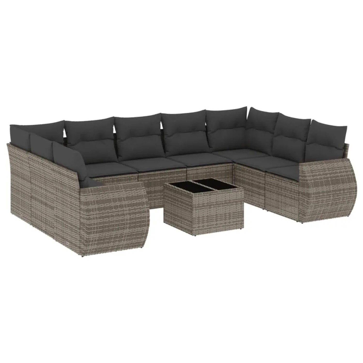 vidaXL 10-Tlg Garten-Sofagarnitur mit Kissen Grau Poly Rattan 3221809