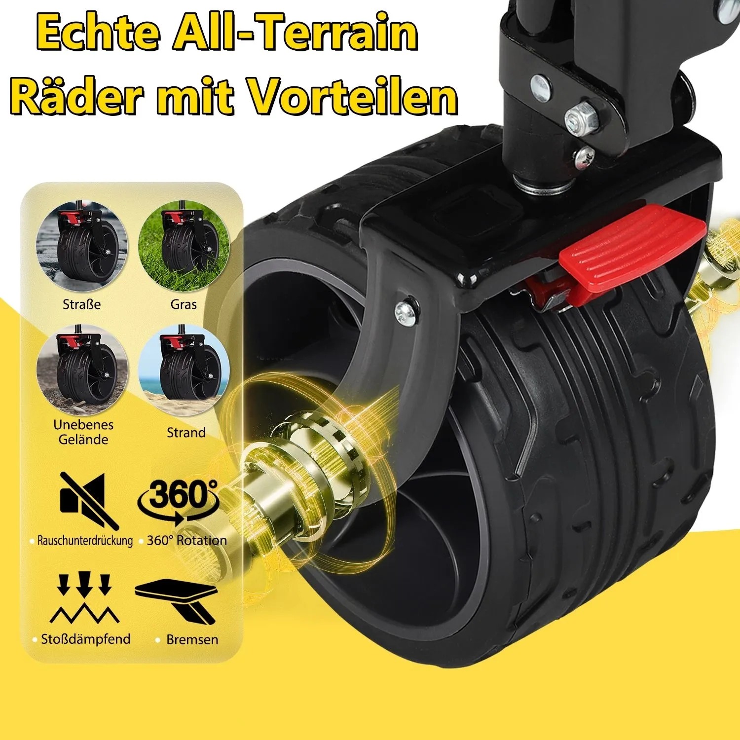 Detailaufnahme der Räder des Sekey Bollerwagens, geeignet für jedes Gelände.