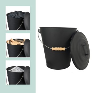 Relaxdays Ascheeimer Eisen Schwarz mit Feger und Schaufel 24 l