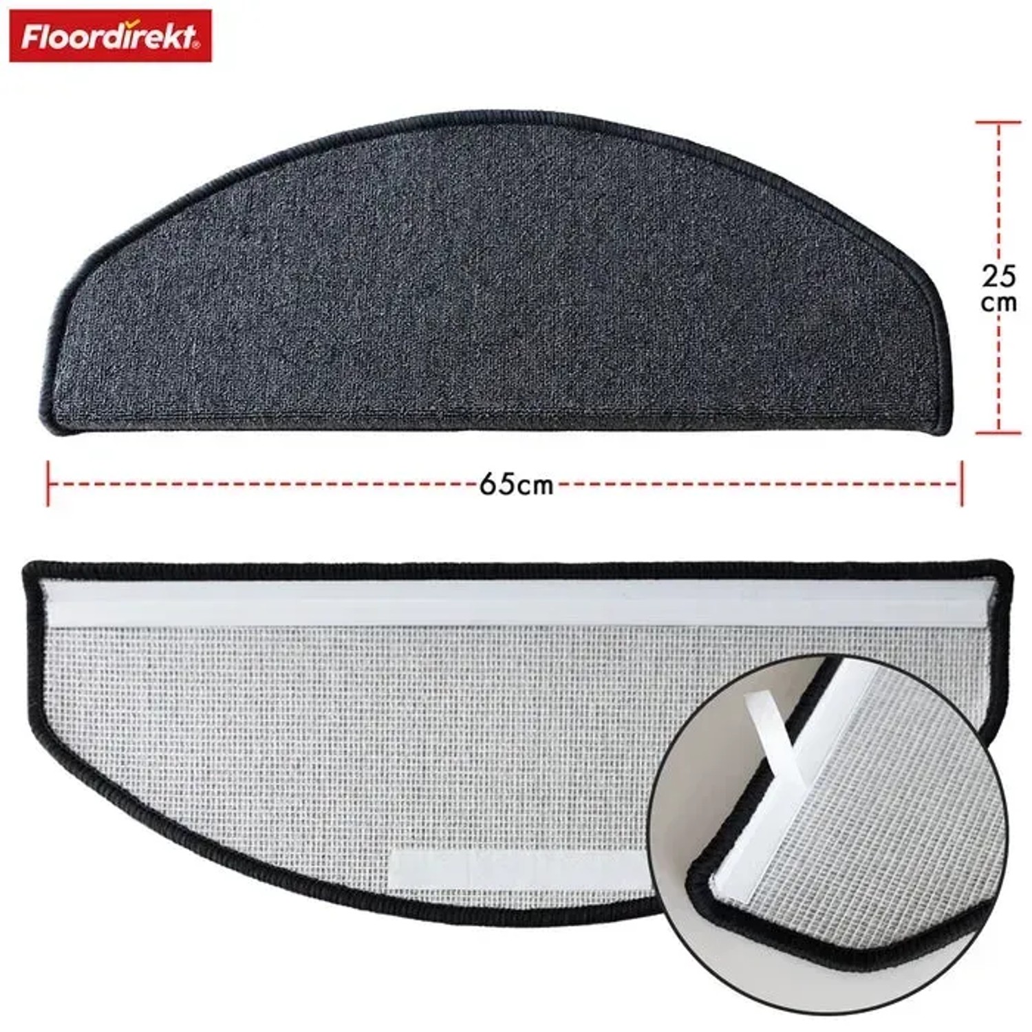 KARAT Stufenmatte London Pro, halbrund, anthrazit, 25x65 cm, mit Actionback-Gitternetz und Klebeband.