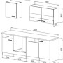 Skizze der Respekta Küchenzeile KB220WGC, 220 cm, Grau-Weiß, mit Maßen der einzelnen Elemente.