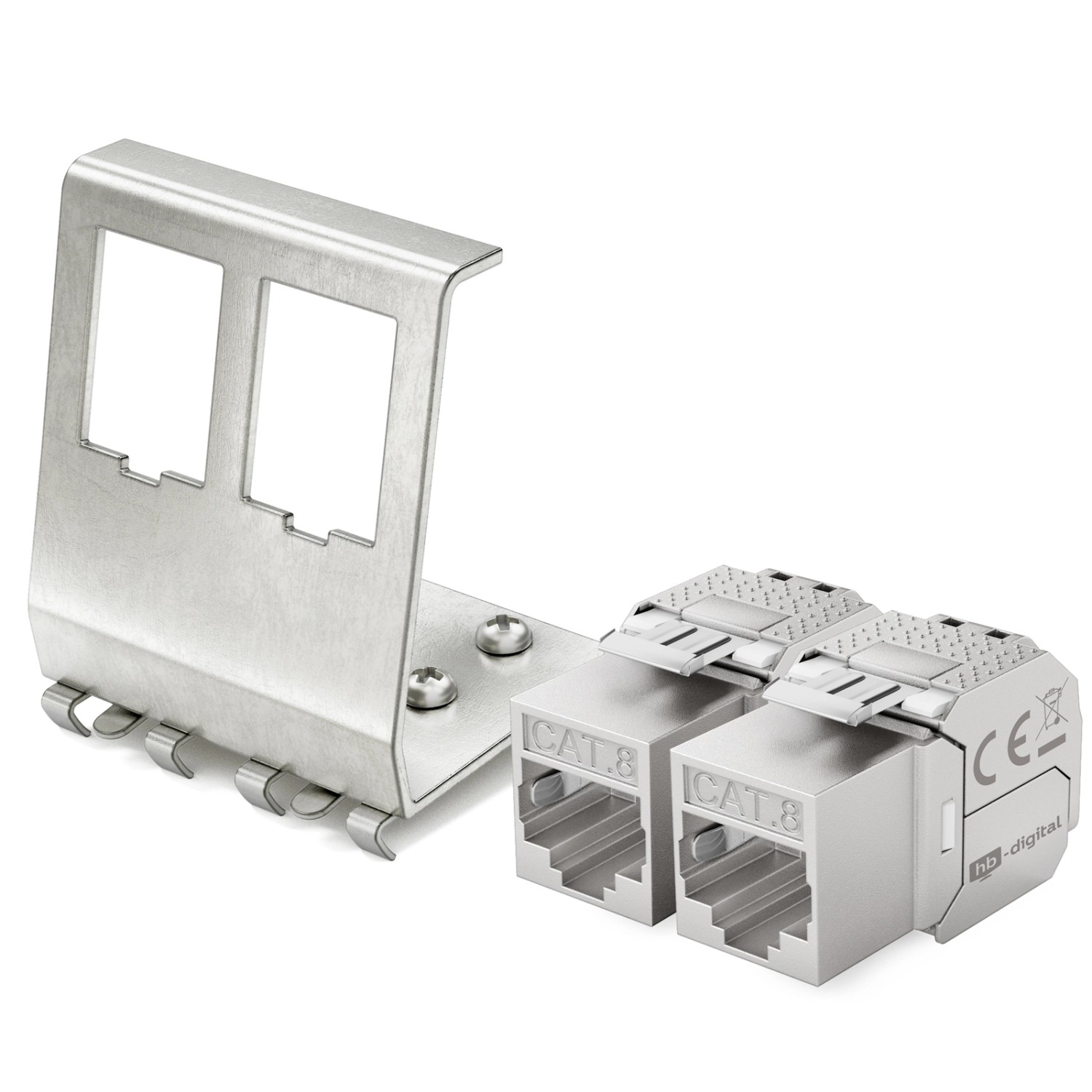hb-digital Hutschienenadapter 3 Port mit CAT 8.1 Keystone Modul RJ45