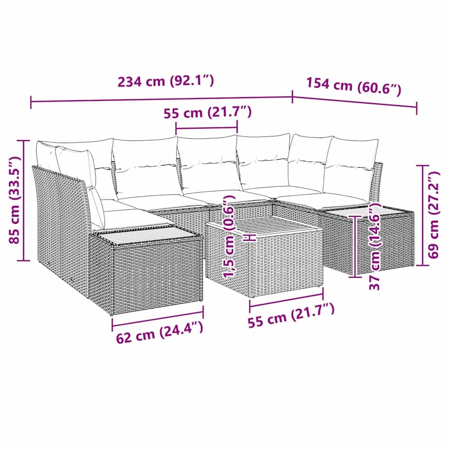 vidaXL Garten-Sofa-Set mit Kissen 7-Tlg Beige Poly Rattan 3348036 günstig online kaufen