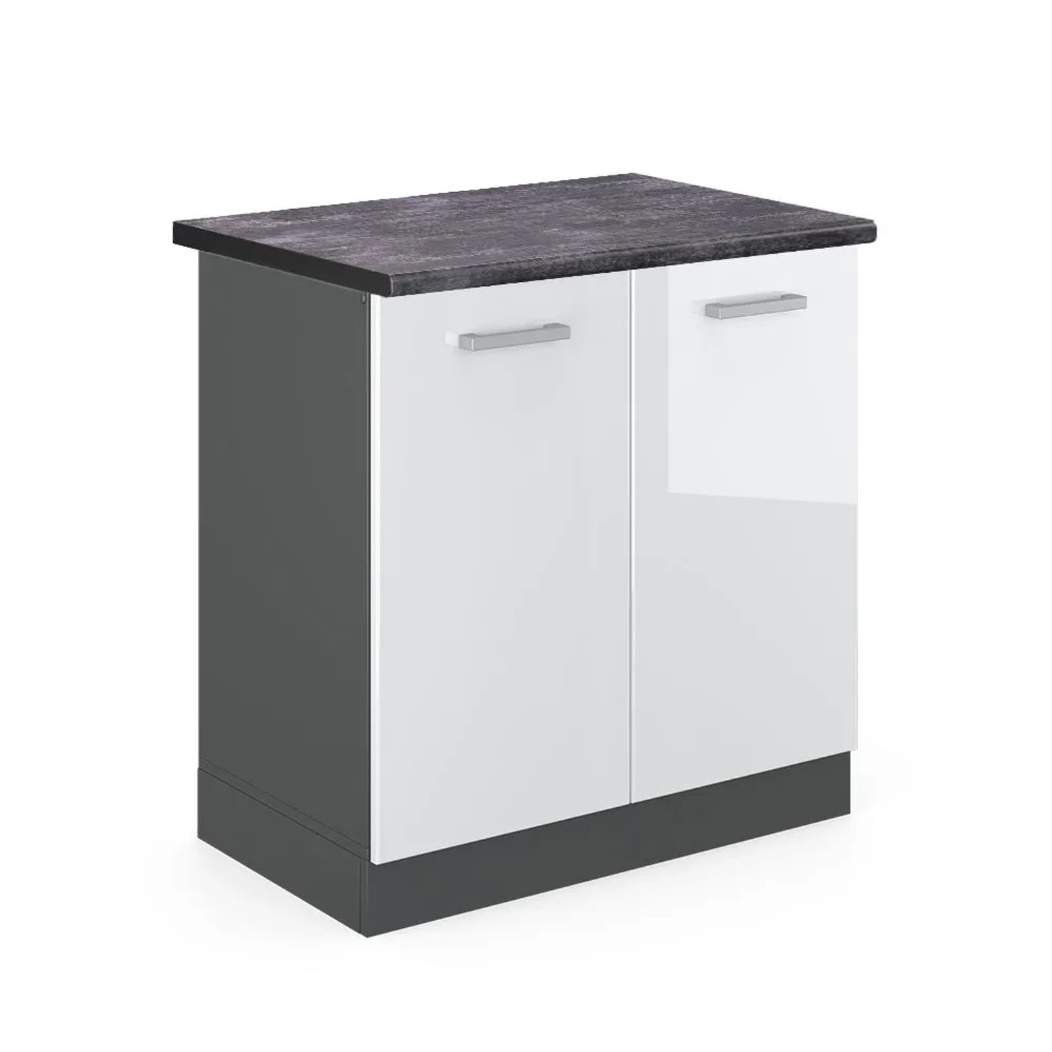 Vicco Spülenunterschrank R-Line Weiß Hochglanz Anthrazit 80 cm AP Anthrazit