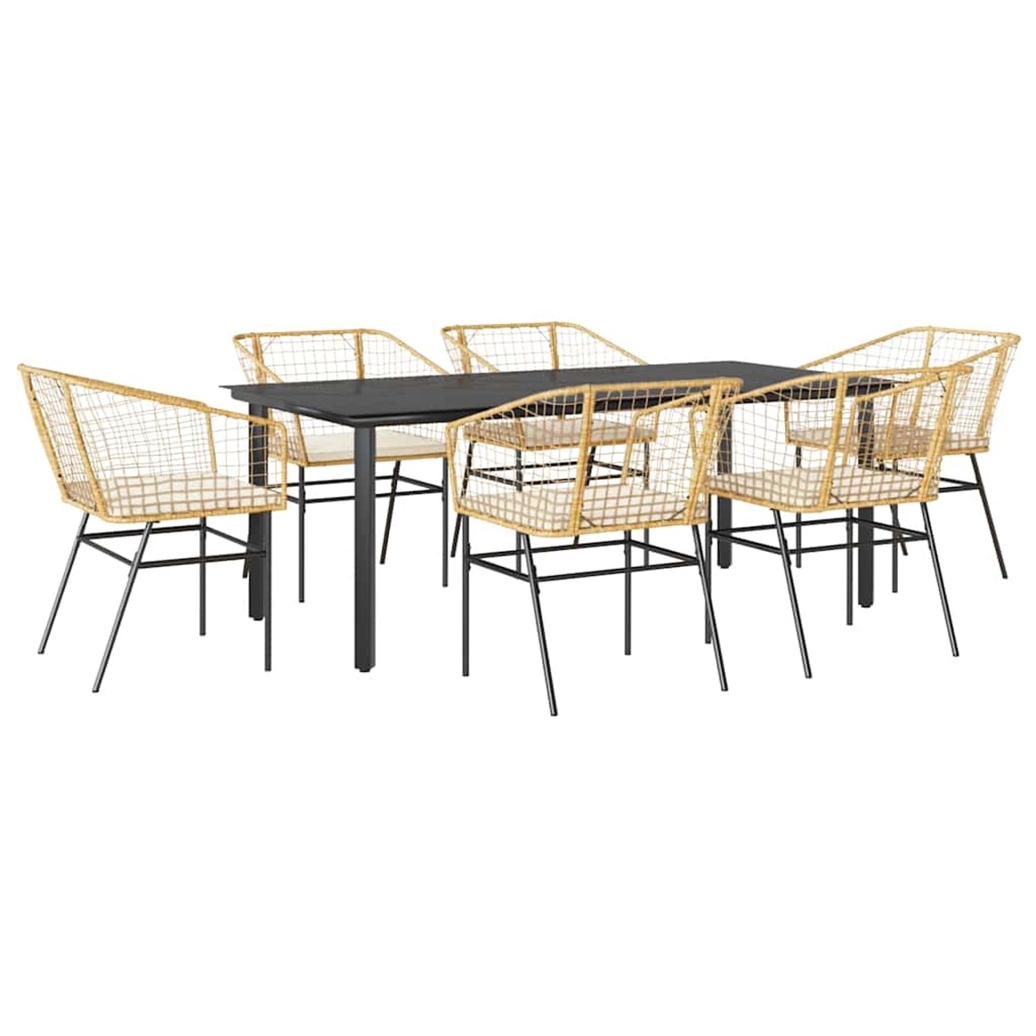 vidaXL 7-Tlg Garten-Essgruppe mit Kissen Braun Poly Rattan Glas 3334609 günstig online kaufen