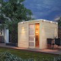 Karibu Holz-Gartenhaus Cuadrado, unbehandelt, mit Flachdach und Schiebetür. Naturholzoptik.