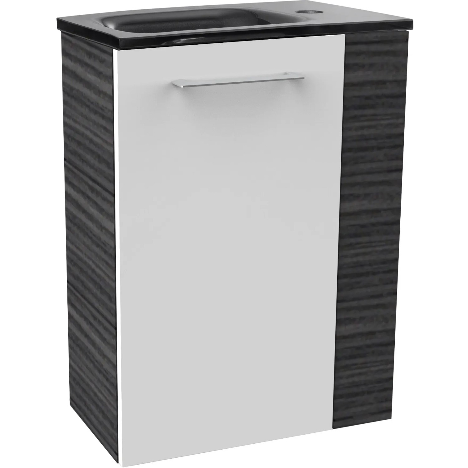 Fackelmann Waschbeckenunterschrank SBC Dark Oak, 44 cm breit, mit weißer Front und Griff.