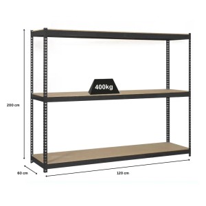 PROREGAL Schwerlastregal Wood Yeti, 200x120x60 cm, anthrazit, Fachlast 400 kg.