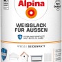 Alpina Weißlack für Außen, seidenmatt, 2 Liter Dose. Wetterfester Lack für Gartenmöbel und mehr.