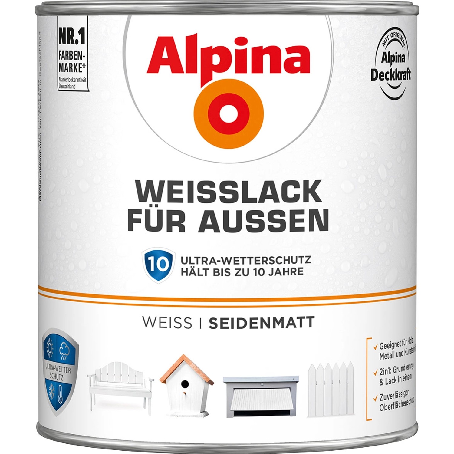 Alpina Weißlack für Außen seidenmatt 2 Liter