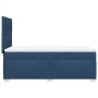 Blaues Boxspringbett (90x200 cm) mit Matratze und Kopfteil. Stoffbezug.