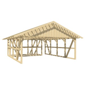 Skan Holz Carport Schwarzwald, naturbelassener Bausatz mit Dachlattung und Abstellraum.