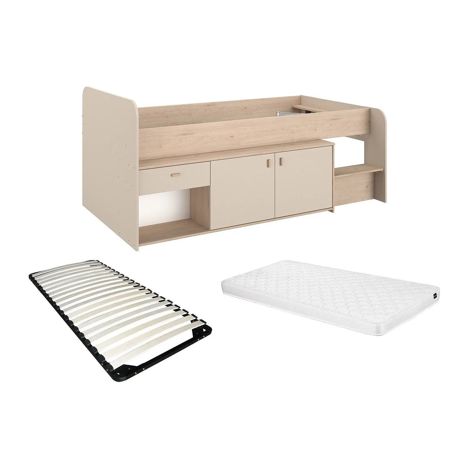 Vente-unique Halbhochbett Lunobi Beige 110 cm