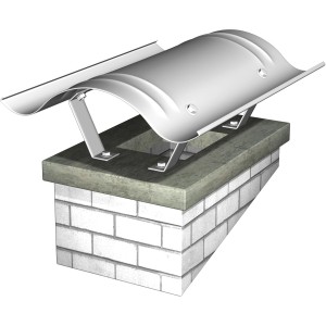 Feststehende Kaminhaube aus Edelstahl, 60x60 cm, zum Schutz des Kamins vor Witterungseinflüssen.