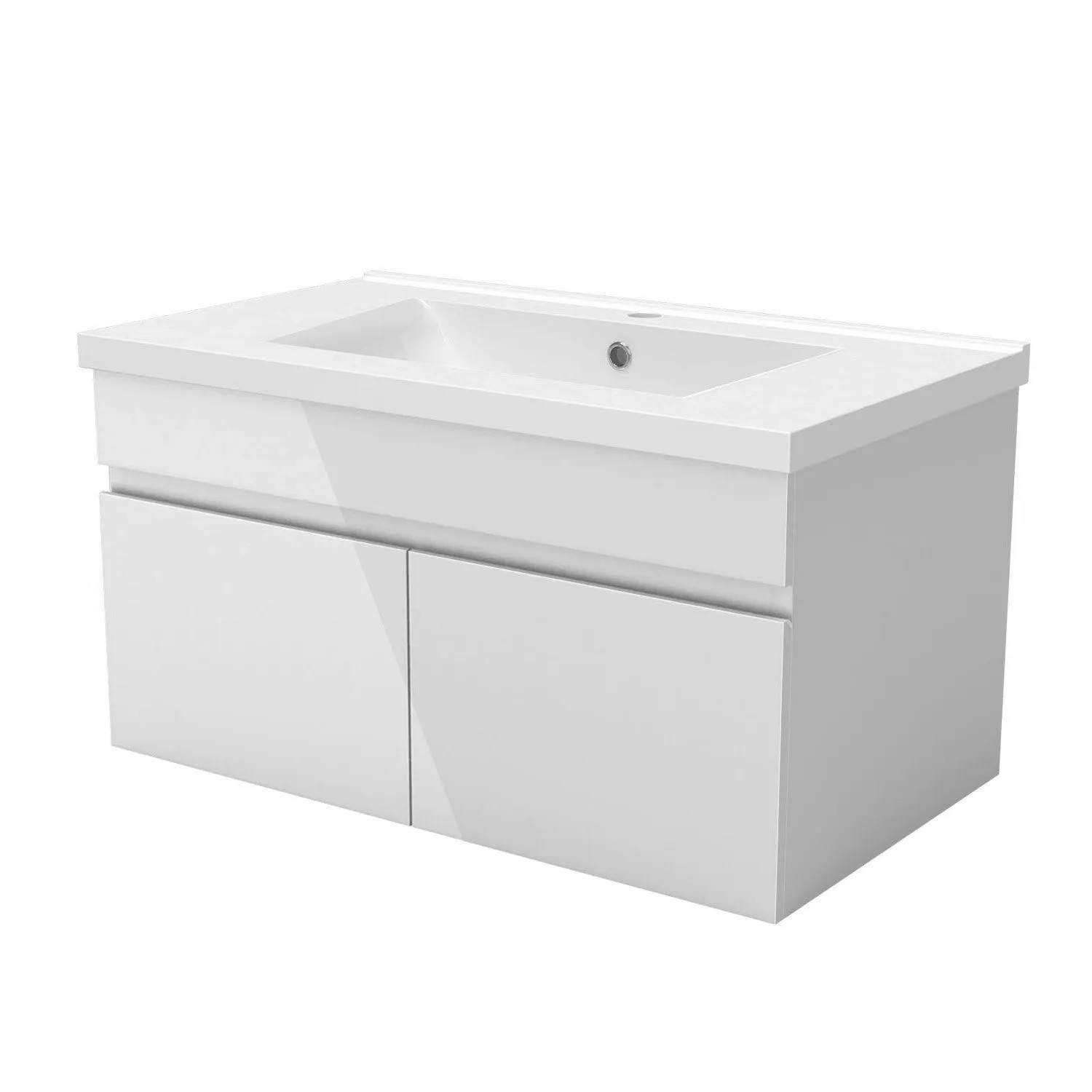 AICA Badmöbel BERGEN 80 cm Keramik Waschtisch mit Unterschrank Hochglanz Weiß Grifflos Softclose Türen 2 tlg.