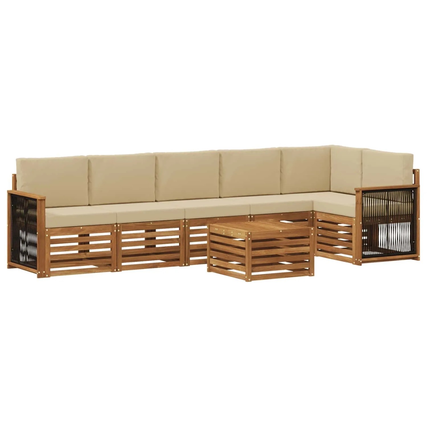 vidaXL Ecksofa Set 6 Stk Natur Massives Akazienholz und Polyester 3384444