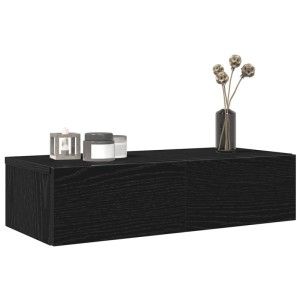Schwarzes vidaXL Wandregal mit Schubladen aus Holzwerkstoff, 60x26,5x15 cm.