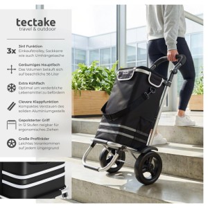 Tectake Einkaufstrolley Shopper 3 In 1  Nutzung Auch Als Umhängetasche und Sackkarre  56 L Klappbares Aluminiumgestell Mit Abnehmbarem Bezug  46 x 38