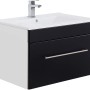 Posseik Waschplatz Viva 75 cm, schwarz seidenglanz, mit weißem Keramikwaschbecken und Schublade.