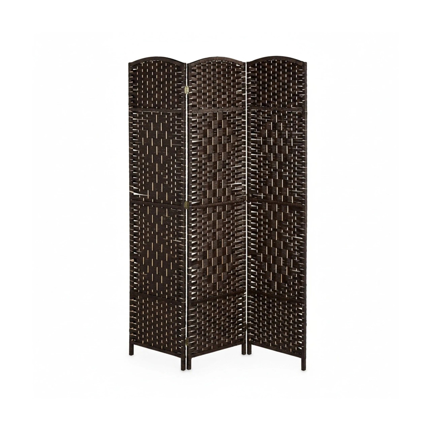 Relaxdays Paravent Holz Papierseil Braun 3-teilig Faltbar 170 cm x 120 cm x 2 cm 3,2 kg