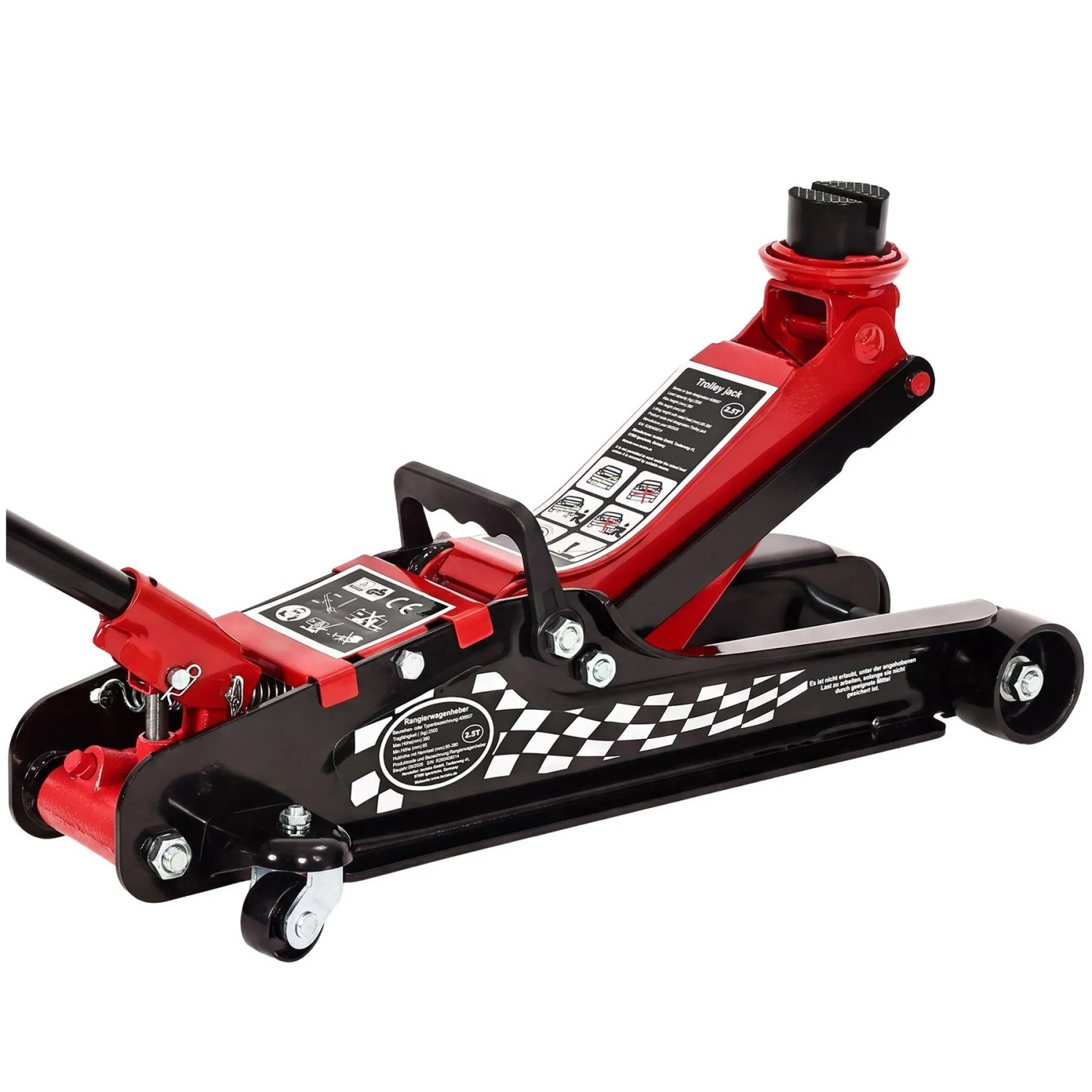 Tectake Hydraulischer Wagenheber Jack Tragkraft 2 5 T  Gs Geprüft Durch Tüv Rheinland Hubhöhe 85   410 mm  56 5 x 22 x 41 cm Schwarz Rot