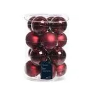 16 Kaemingk Glas-Weihnachtsbaumkugeln, 8 cm, in Bordeaux Matt-Glanz-Mix im Klarsichtbehälter.
