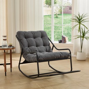 PXloue Schaukelstuhl Grau mit Hocker und Weichem Kissen für Terrasse Wohnzimmer Schlafzimmer
