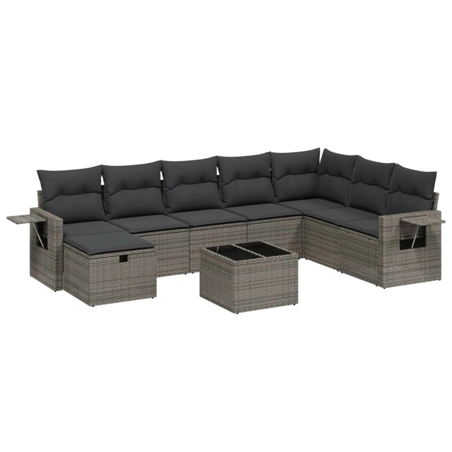 vidaXL 9-Tlg Garten-Sofagarnitur mit Kissen Grau Poly Rattan 3263906 günstig online kaufen