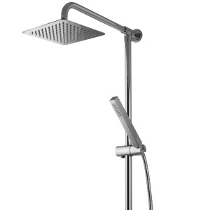 Eckiges PaulGurkes Aufputz Regendusche Duschsystem mit Kopf- und Handbrause, verchromt.