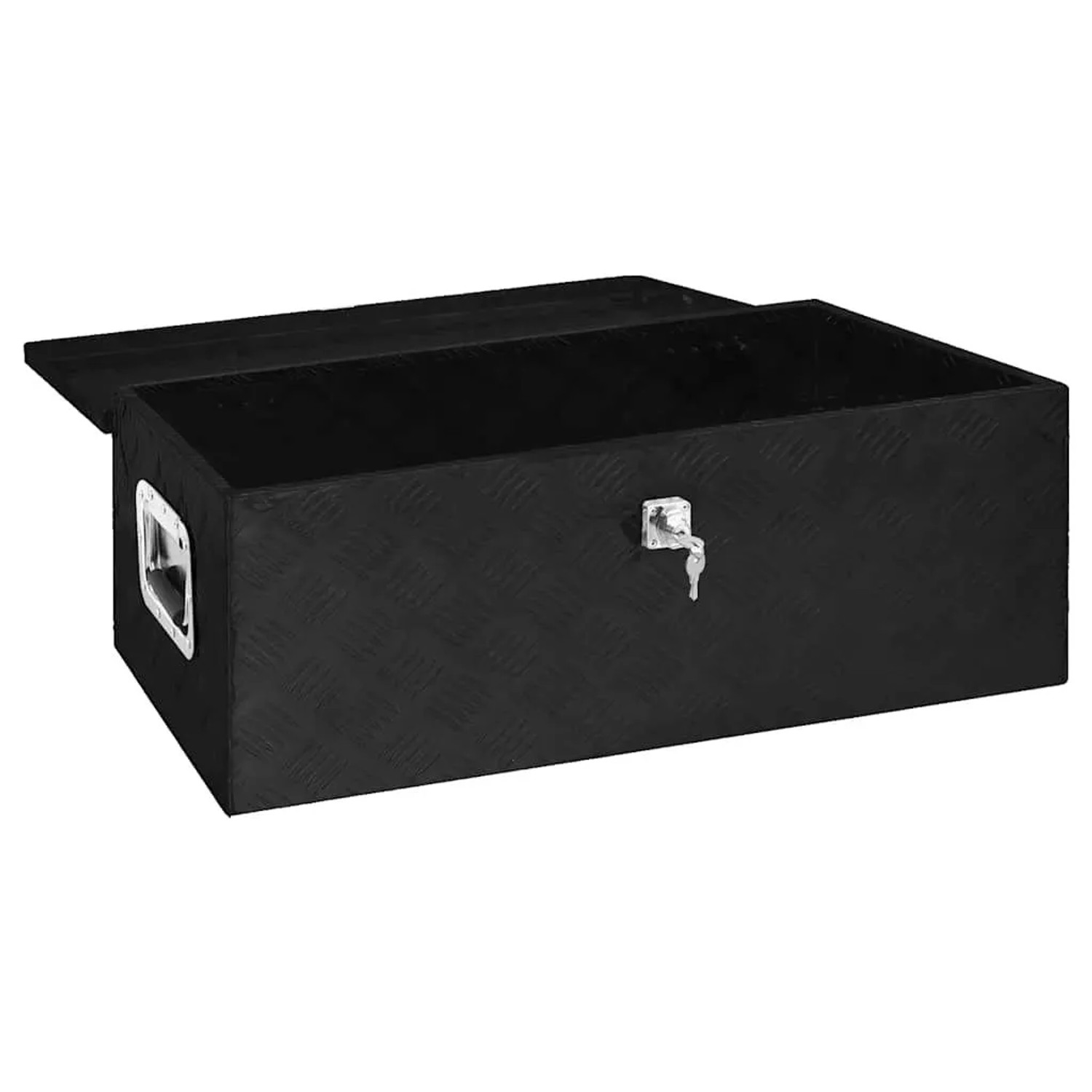DELUKE Aluminiumbox Mit Deckel Abschließbar Alubox Deichselbox Alu Anhängerbox Werkzeugkiste Transportbox Metallkiste 80x39x30cm Schwarz_2