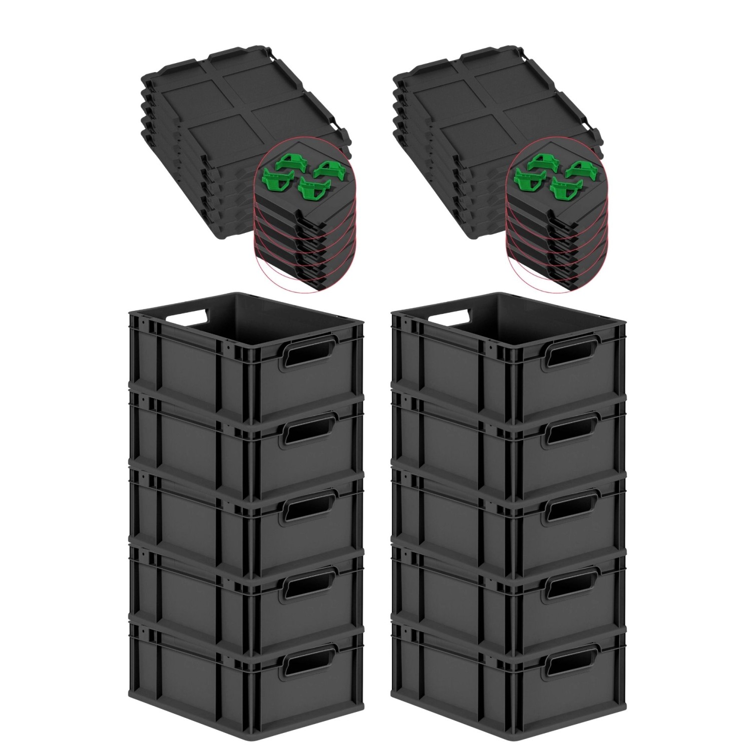 PROREGAL SuperSparSet 10x Eurobox Nextgen Grip Mit Scharnierdeckel Und Grün günstig online kaufen