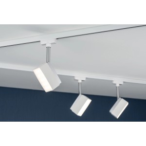 Paulmann URail LED-Spot Pedal, 5W, weiß, an einem Schienensystem montiert.