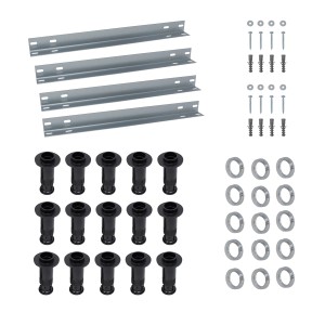 Schulte Montageset für Duschwanne ab 120cm: Füße, Schienen, Schrauben und Dichtungen für die Installation.