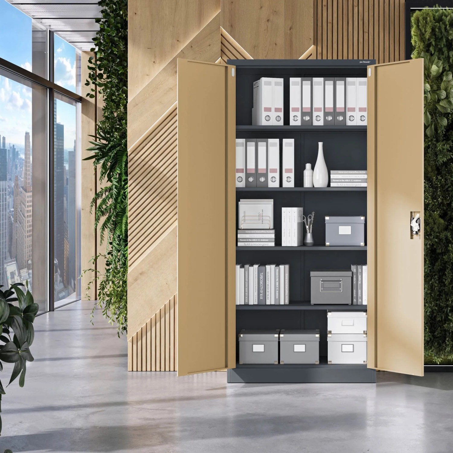 Jan Nowak Aktenschrank Büroschrank JAN H 195 x 90 x 40 cm Eco Design Anthrazit Nussbaum_8