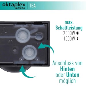 Detailaufnahme Oktaplex 360° Bewegungsmelder Tea, Anschluss von hinten oder unten möglich.