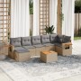 Beige 8-tlg. vidaXL Garten-Sofagarnitur aus Rattan mit grauen Kissen im Garten.