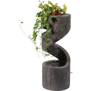Spiralförmiger Dobar Design-Gartenbrunnen XL mit LED und Bepflanzung in Steinoptik.