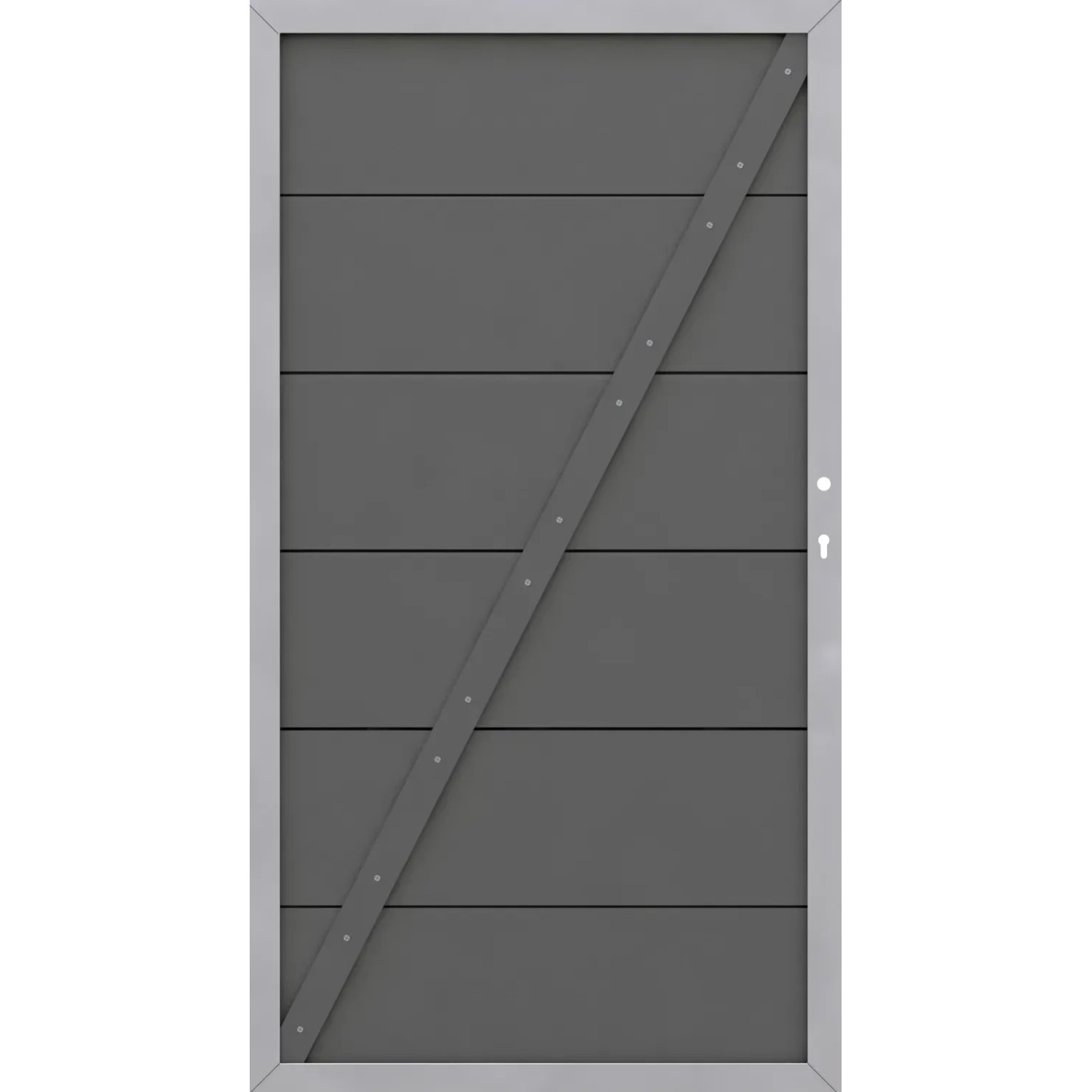 Anthrazitfarbenes Sichtschutzzaun Tor mit Alu-Rahmen, Design WPC, DIN links, 98x180 cm.
