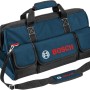 Blaue Bosch Professional Werkzeugtasche Gr. L mit Tragegurt und Fächern.