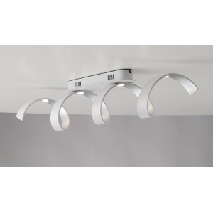 Moderne LED-Deckenleuchte Helix in Weiß-Silber mit geschwungenem Design für Wohnräume.