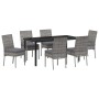 Graue 7-teilige vidaXL Garten Essgruppe aus Poly Rattan mit Tisch und 6 Stühlen.