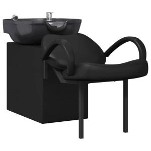 Schwarzer vidaXL Shampoo Stuhl aus PVC, höhenverstellbar, für Friseursalons.