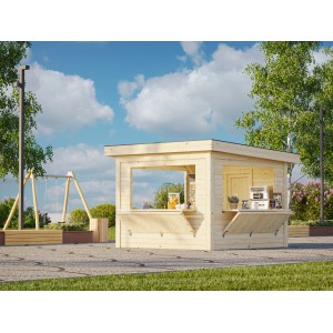 Palmako Marktstand Lenna Set 306, 300x300 cm, lackiert weiß, mit Verkaufsklappen und Tür.