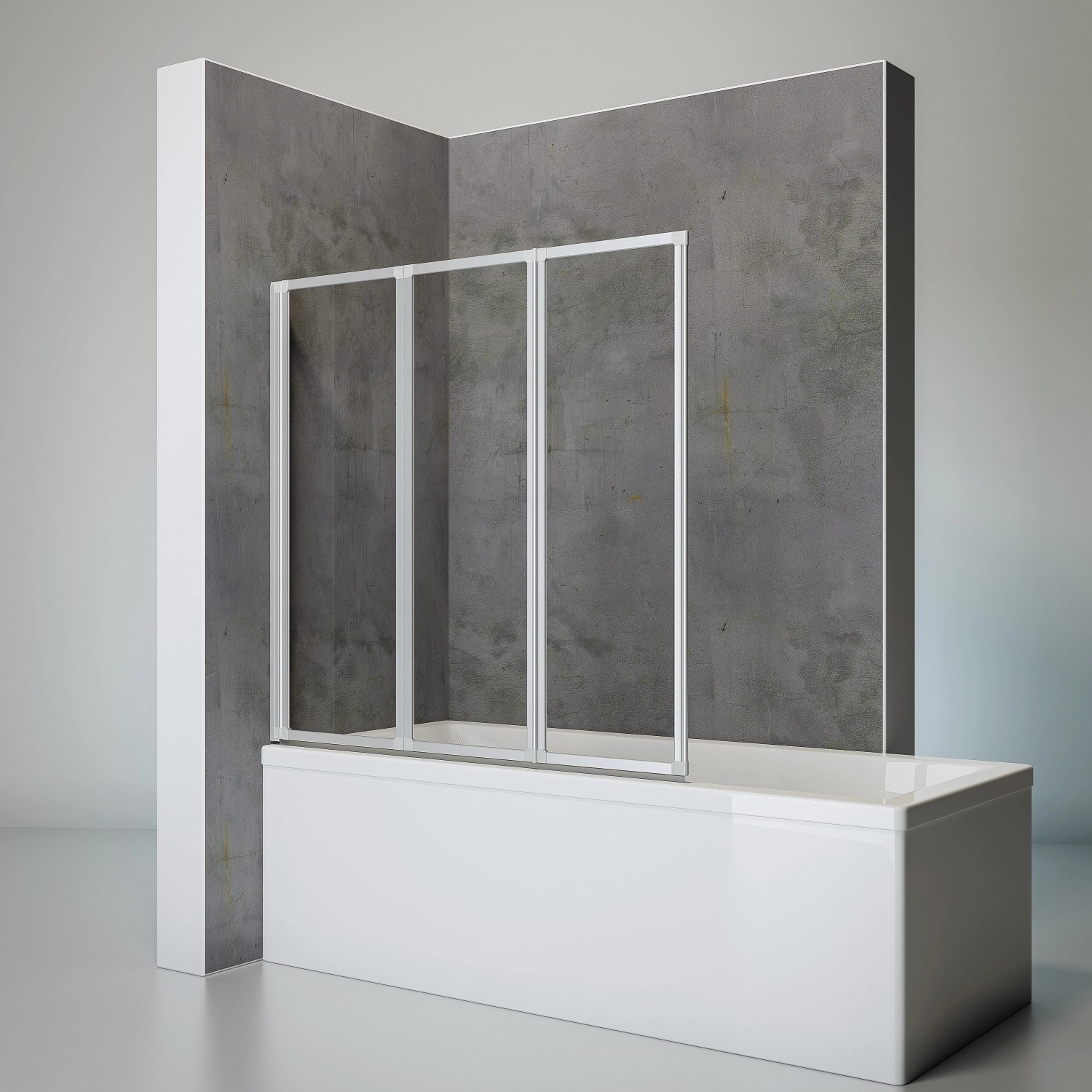 Schulte ExpressPlus Badewannenfaltwand, 3-teilig, 127x121cm, zum Kleben. Badewannenaufsatz aus Glas.