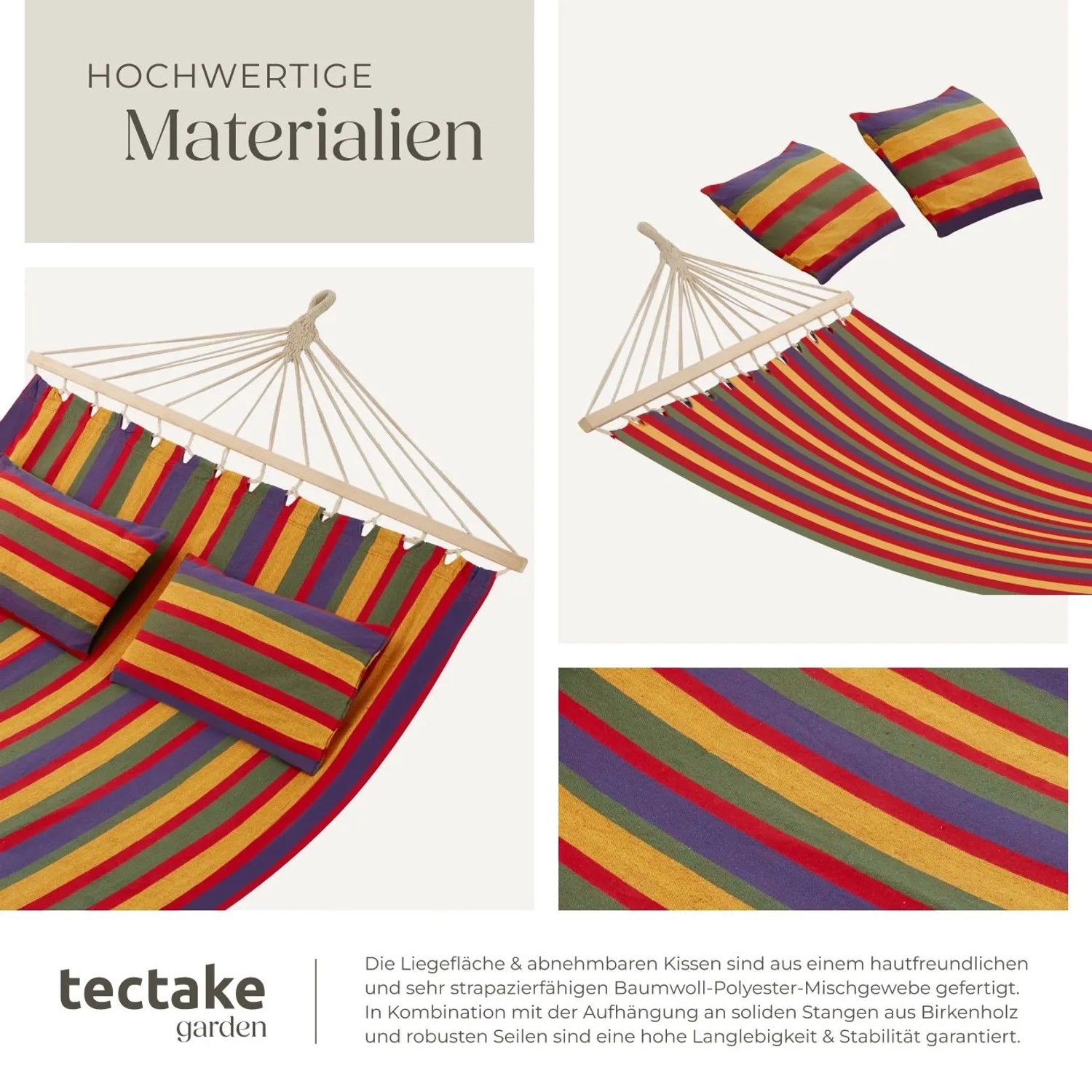 Tectake Hängematte Eden Mit Spreitzstäben  Für 2 Personen Strapazierfähiger Stoff  325 x 150 x 2 50 cm Bunt Gestreift_4